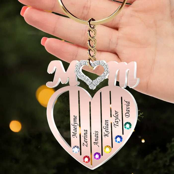 Personalized Mom Heart Acrylic Keychain - Up to 8 Names - Gift Idea For Mom/Mother's Day