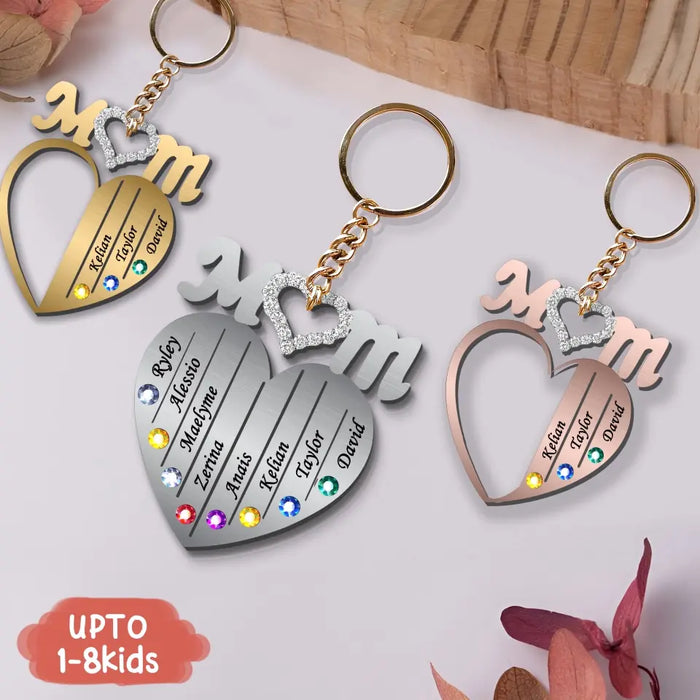 Personalized Mom Heart Acrylic Keychain - Up to 8 Names - Gift Idea For Mom/Mother's Day