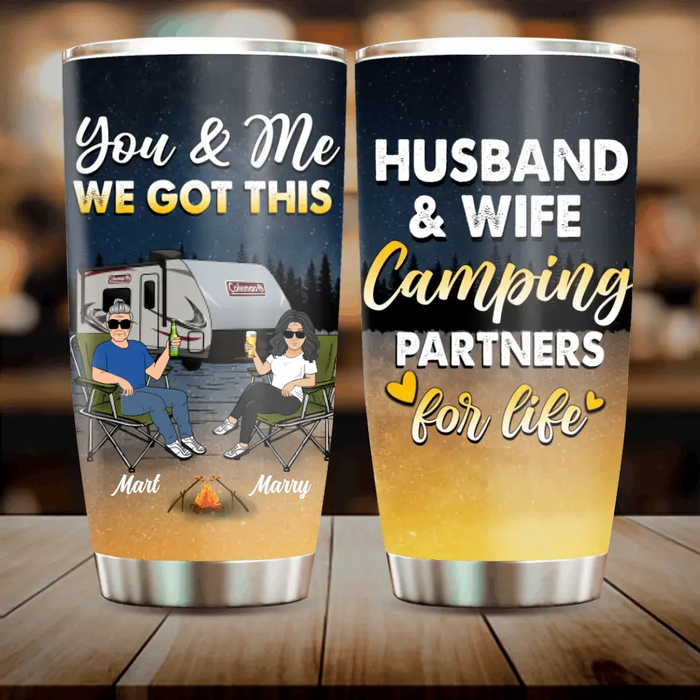 Custom Personalized Camping Couple Tumbler - Gift Idea For Camping Lovers/Couple - Husband & Wife Camping Partners For Life