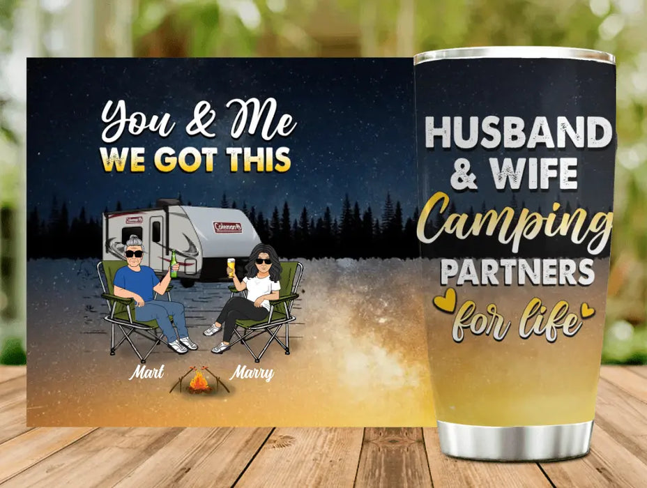 Custom Personalized Camping Couple Tumbler - Gift Idea For Camping Lovers/Couple - Husband & Wife Camping Partners For Life