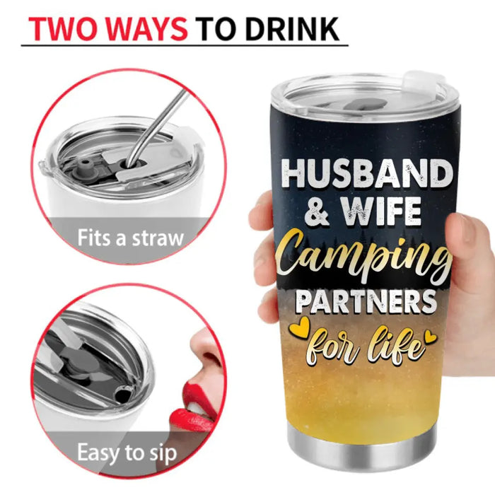 Custom Personalized Camping Couple Tumbler - Gift Idea For Camping Lovers/Couple - Husband & Wife Camping Partners For Life