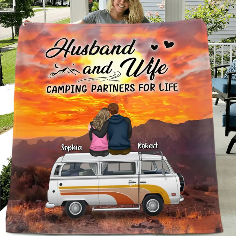 Personalized Camping Fleece Throw Blanket/Quilt/Pillow Cover - Gift Idea For Camping Lover/Couple - Camping Partners For Life