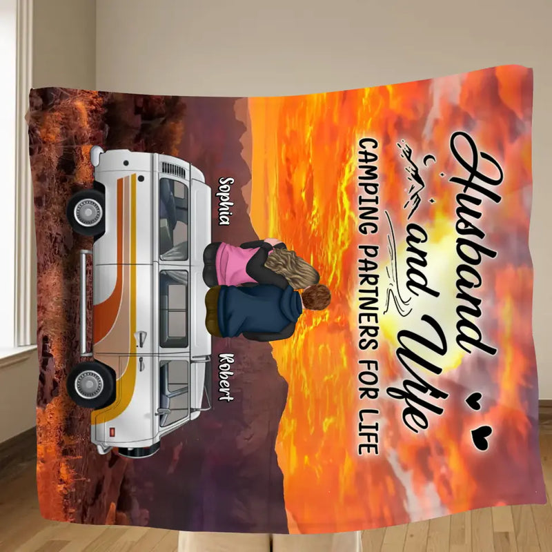 Personalized Camping Fleece Throw Blanket/Quilt/Pillow Cover - Gift Idea For Camping Lover/Couple - Camping Partners For Life