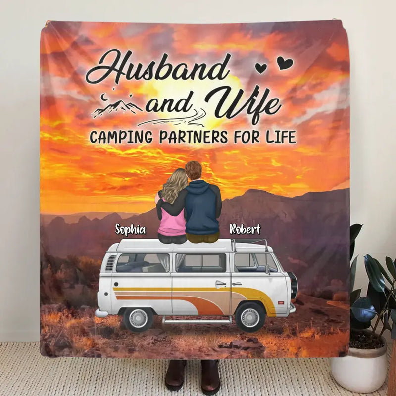 Personalized Camping Fleece Throw Blanket/Quilt/Pillow Cover - Gift Idea For Camping Lover/Couple - Camping Partners For Life
