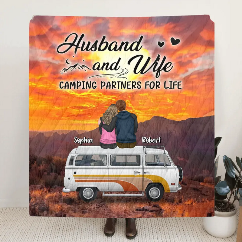Personalized Camping Fleece Throw Blanket/Quilt/Pillow Cover - Gift Idea For Camping Lover/Couple - Camping Partners For Life