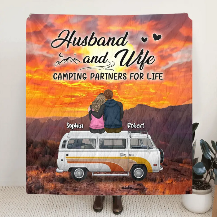 Personalized Camping Quilt/Single Layer Fleece Blanket/Pillow Cover - Gift Idea For Camping Lover/Couple - Camping Partners For Life