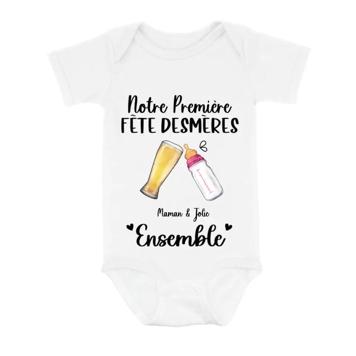Cache-couche/T-shirt bébé personnalisé personnalisé - Idée cadeau fête des mères pour bébé/maman - Ensemble Notre Première Fête Desmères