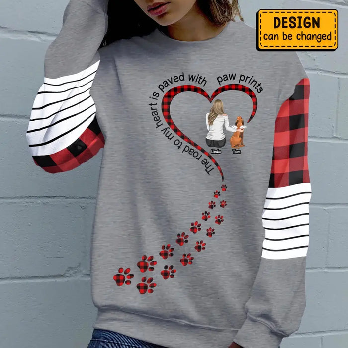 Custom Personalized Pet AOP Sweater - Upto 3 Pets - Gift for Dog/Cat Lovers - The Road To My Heart Is Paved With Paw Prints