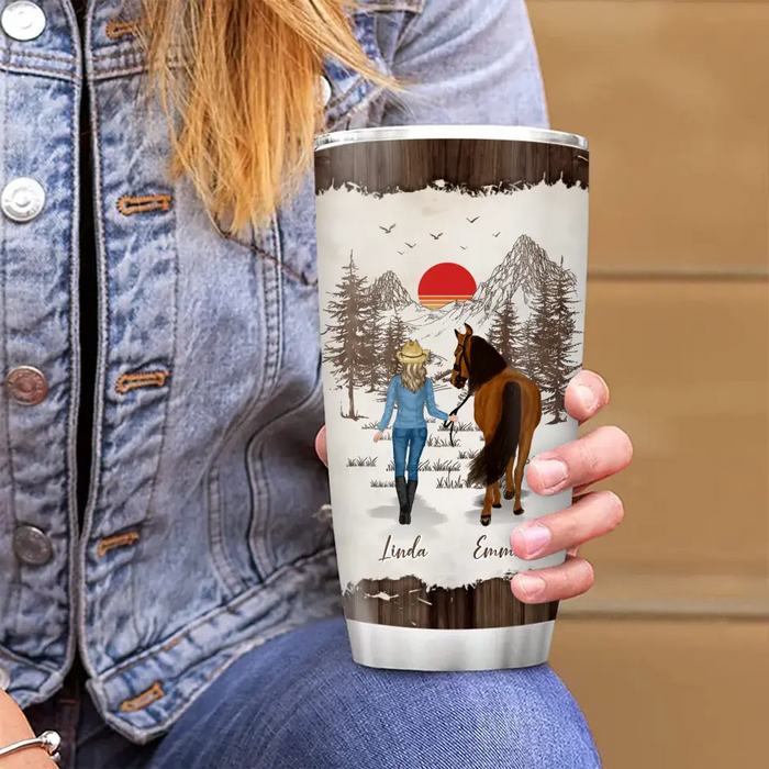 Custom Personalized Horse Girl Tumbler - Upto 4 Horses - Gift Idea For Horse Lover - And She Lived Happily Ever After