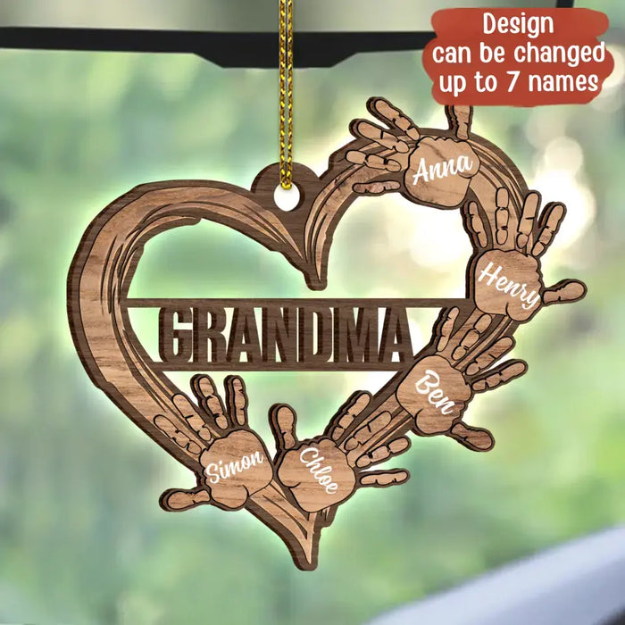 Custom Personalized Grandma Wooden Car Hanging - Upto 7 Names - Gift To Grandma/ Mom/ Mother's Day