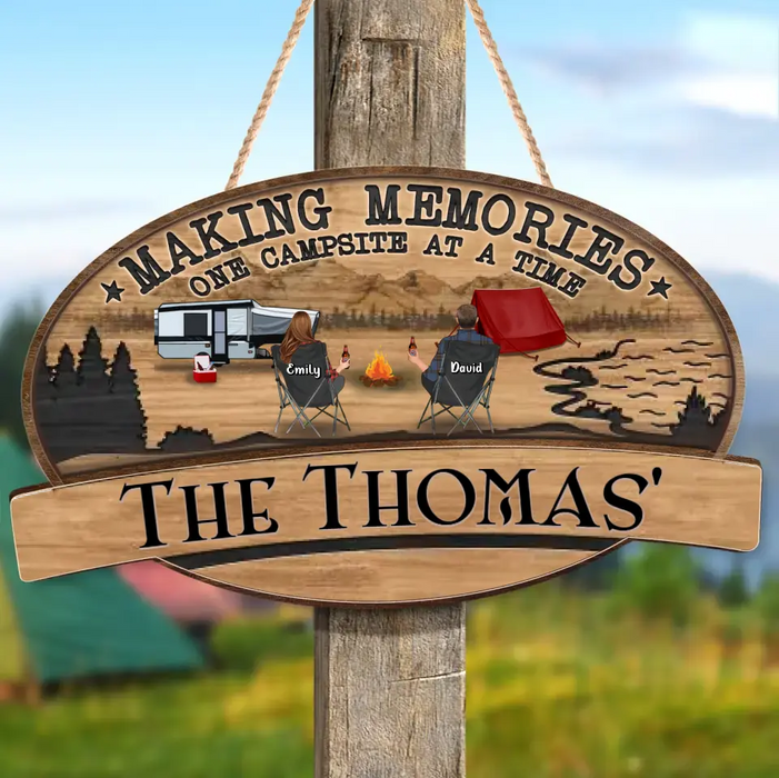 Custom Personalized Camping 2 Layered Wooden Art - Gift Idea For Camping Lover/ Couple/ Family - Couple/ Parents With Upto 2 Kids And 2 Pets - Happy Campers