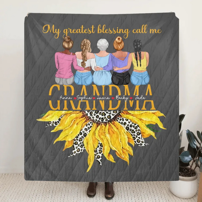 Custom Personalized Grandma Quilt/Fleece Throw Blanket - Upto 4 Granddaughters - Gift Idea For Mother's Day - My Greatest Blessing Call Me Grandma