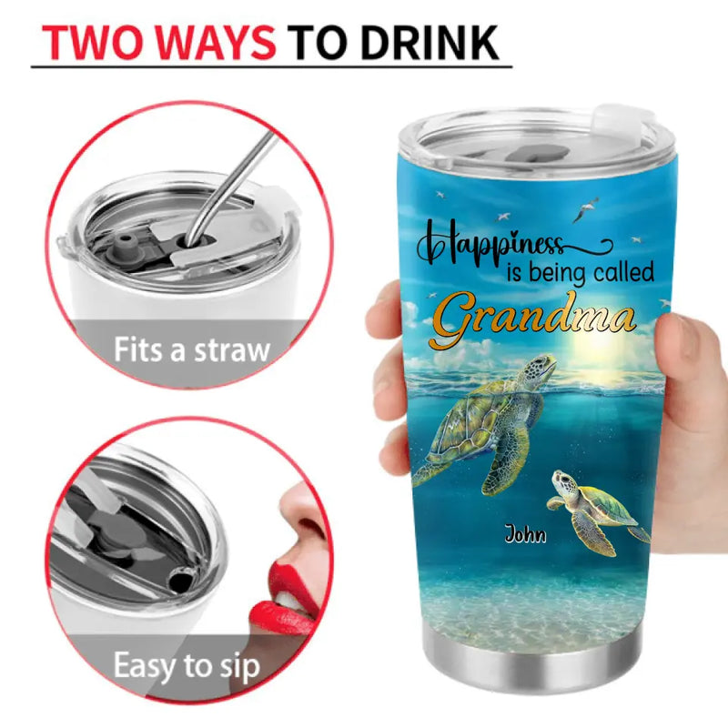 Personalized Grandma Mom Turtle Tumbler - Gift Idea For Grandma - Up to 10 Kids - Happiness Is Being Called Grandma