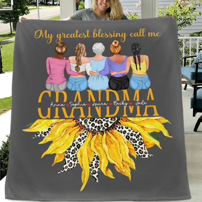 Custom Personalized Grandma Quilt/Fleece Throw Blanket - Upto 4 Granddaughters - Gift Idea For Mother's Day - My Greatest Blessing Call Me Grandma