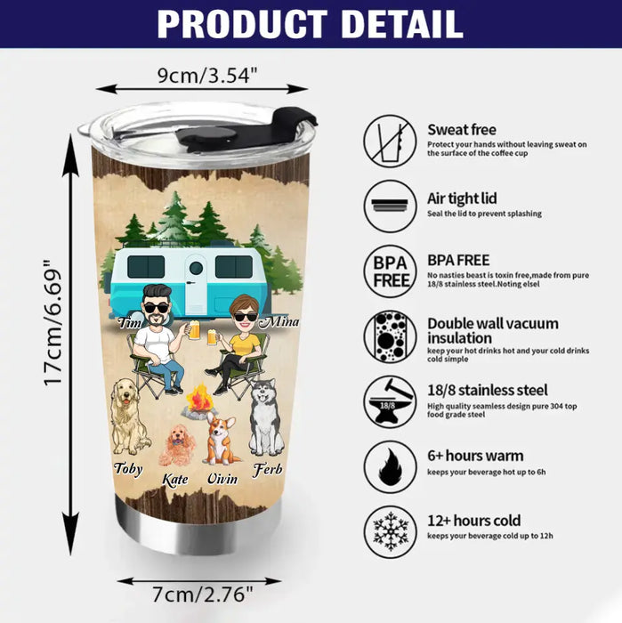 Custom Personalized Couple With Dogs Camping Tumbler - Couple With Up to 4 Dogs - Gift For Couple/ Camping/ Dog Lover - Congrats On Being My Camping Partner