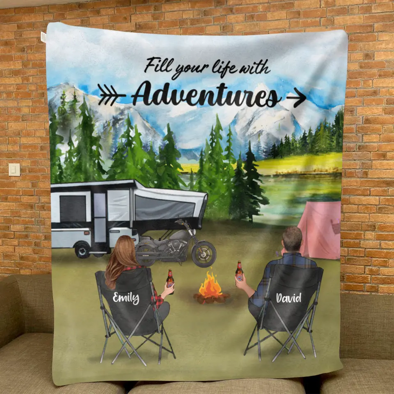 Personalized Camping Quilt/Fleece Throw Blanket - Couple/Parents With Up to 5 Kids And 4 Pets - Gift Idea For Camping Lover - Life Is Better Around The Campfire