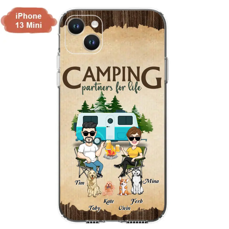 Custom Personalized Couple With Dogs Camping iPhone/ Samsung Case - Couple With Up to 4 Dogs - Gift For Couple/ Camping/ Dog Lover - Camping Partners For Life