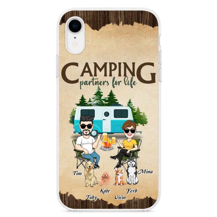 Custom Personalized Couple With Dogs Camping iPhone/ Samsung Case - Couple With Up to 4 Dogs - Gift For Couple/ Camping/ Dog Lover - Camping Partners For Life