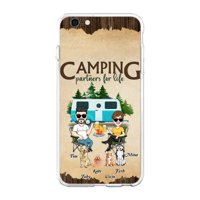 Custom Personalized Couple With Dogs Camping iPhone/ Samsung Case - Couple With Up to 4 Dogs - Gift For Couple/ Camping/ Dog Lover - Camping Partners For Life