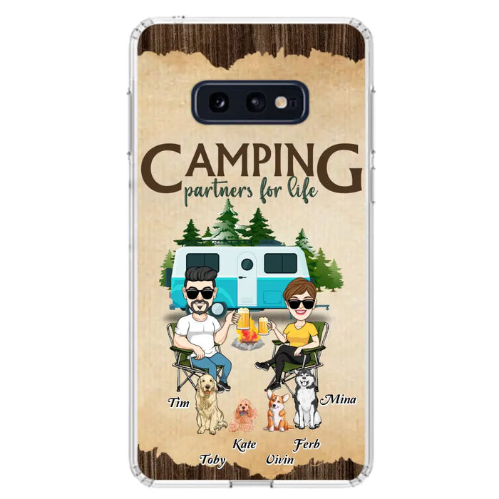 Custom Personalized Couple With Dogs Camping iPhone/ Samsung Case - Couple With Up to 4 Dogs - Gift For Couple/ Camping/ Dog Lover - Camping Partners For Life