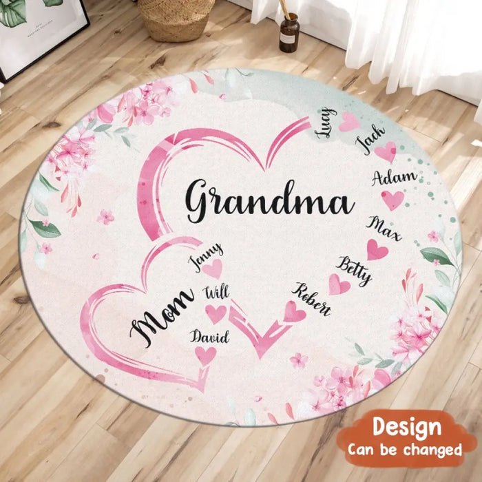 Personalized Grandma Mom Sunflower With Arrow Grandkids Round Rug - Up to 10 Kids - Gift Idea For Grandma/Mom/Mother's Day