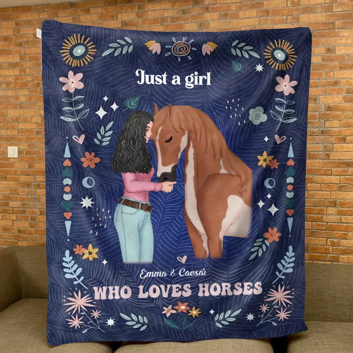 Custom Personalized Horse Girl Quilt/ Fleece Throw Blanket - Gift Idea For Horse Lover - Just A Girl Who Loves Horses