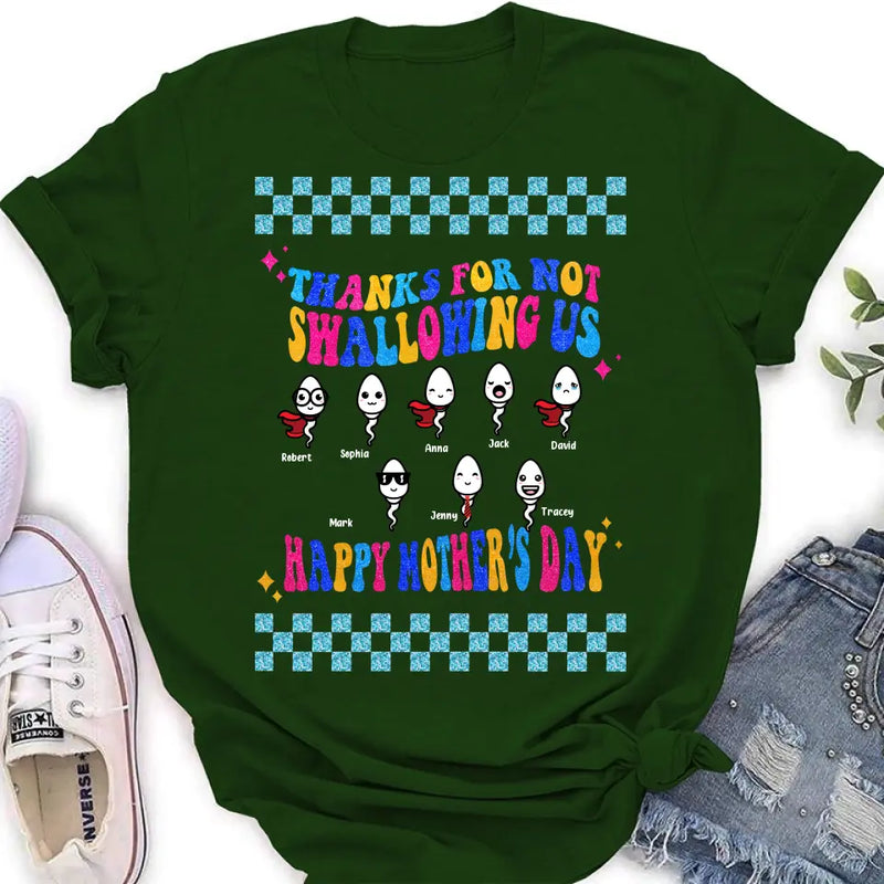 Personalized Mom Shirt/Hoodie - Up to 8 Children - Gift Idea For Mother's Day - Thanks For Not Swallowing Us Happy Mother's Day
