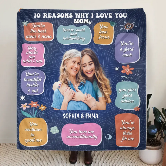 Custom Personalized Photo Quilt/Fleece Throw Blanket - Mother's Day Gift Idea for Mom/Grandma - 10 Reasons Why I Love You
