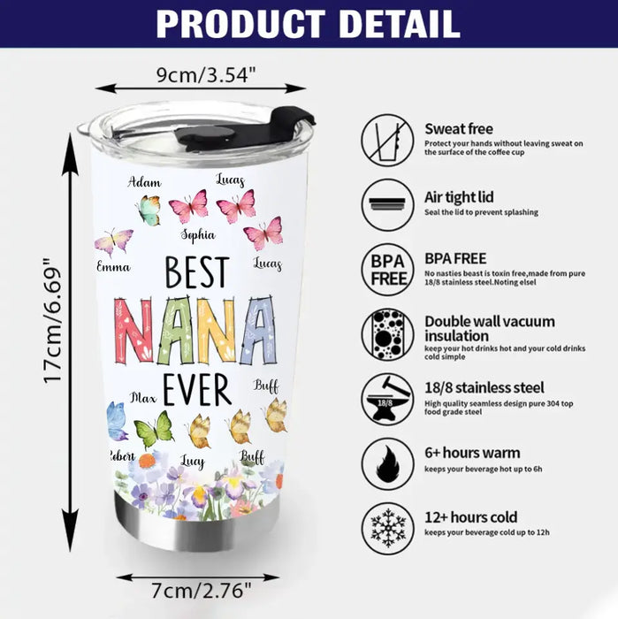 Personalized Nana Floral Tumbler - Gift Idea For Mom/Grandma/Nana with up to 10 Kids - Best Nana Ever