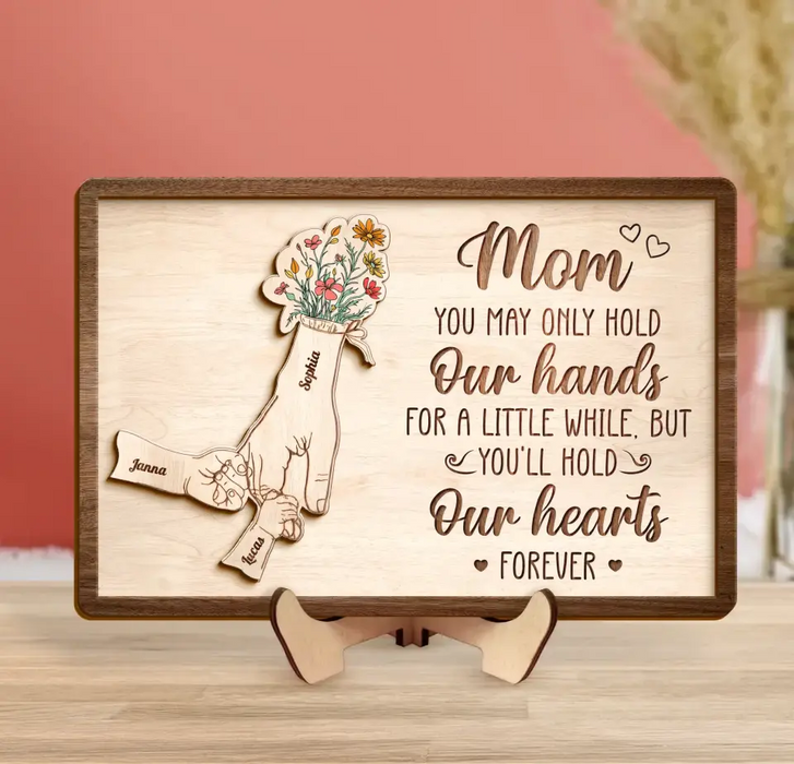 Custom Personalized Mom Custom 2 Layered Wooden Art - Upto 10 Kids - Gift Idea For Mother's Day - You'll Hold Our Hearts Forever