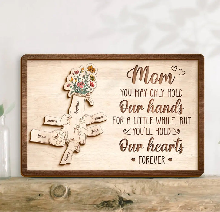 Custom Personalized Mom Custom 2 Layered Wooden Art - Upto 10 Kids - Gift Idea For Mother's Day - You'll Hold Our Hearts Forever