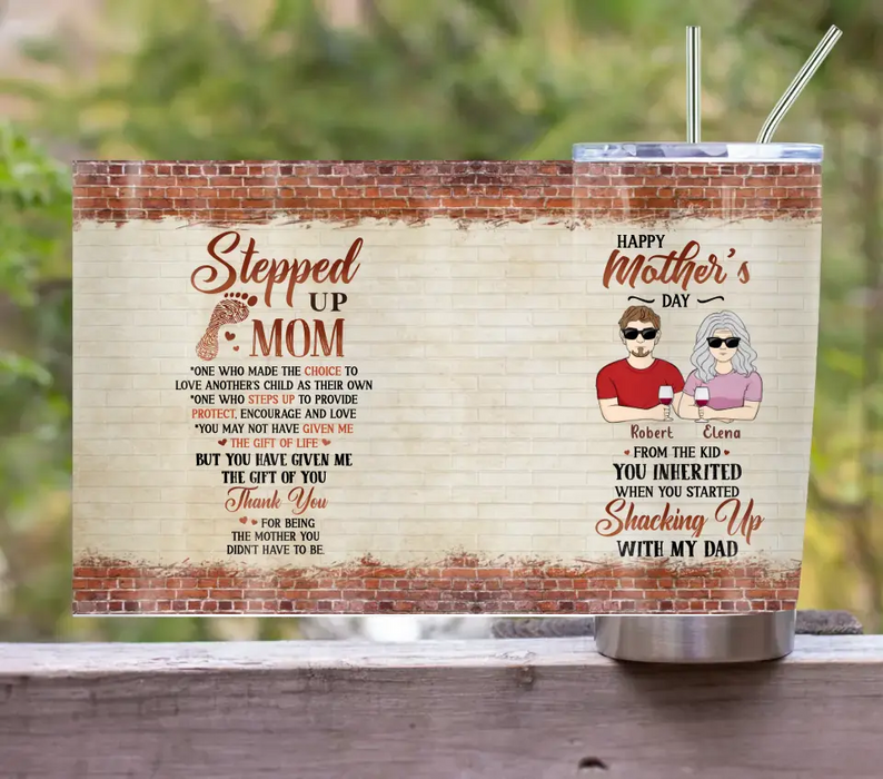 Custom Personalized Stepped Up Mom Tumbler - Best Gift For Mother's Day From Children - Upto 3 Children - Happy Mother's Day From Kids