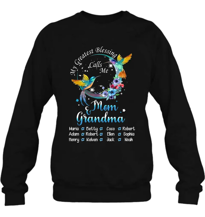 Custom Personalized Mom Shirt/ Hoodie - Upto 12 Children - Gift Idea For Mother's Day - My Greatest Blessing Calls Me Mom & Grandma