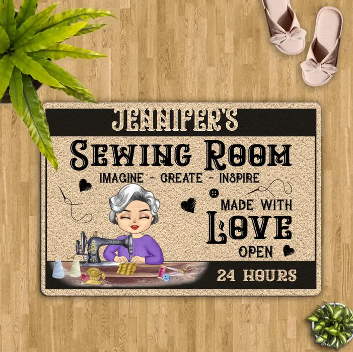 Custom Personalized Sewing Woman Doormat - Mother's Day Gift For Mom/ Grandma - Sewing Room