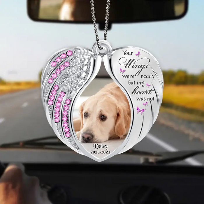 Custom Personalized Memorial Heart Acrylic Ornament - Upload Photo - Memorial Gift Idea For Pet Lover - Your Wings Were Ready But My Heart Was Not