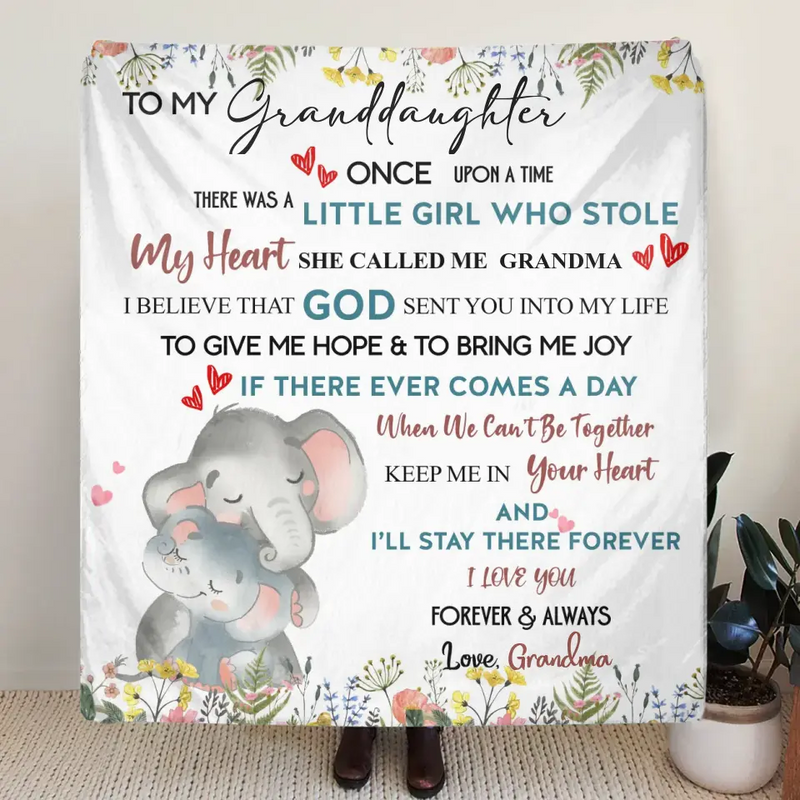 Personalized Elephant Baby Quilt/Fleece Throw Blanket - Gift Idea For Kids - To My Granddaughter I Love You Forever & Always