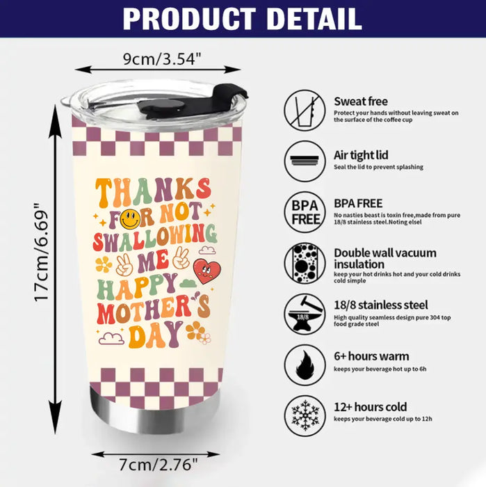 Custom Personalized Mother Tumbler - Gift Idea For Mom/ Mother's Day - Thanks For Not Swallowing Us
