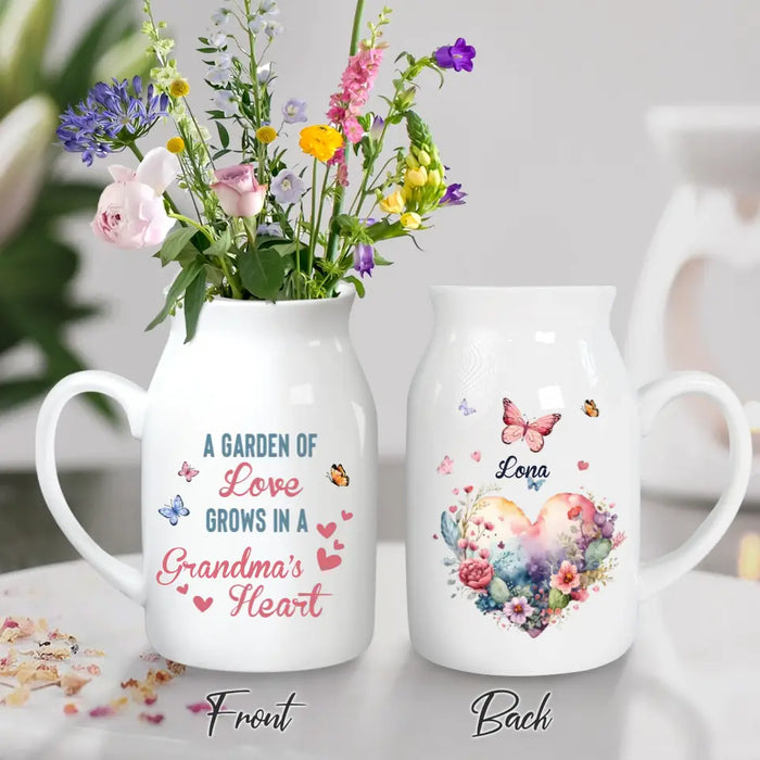 Custom Personalized Grandma's Garden Ceramic Flower Vase - Upto 10 Kids - Gift Idea For Grandma/ Mom/ Happy Mother's Day - A Garden Of Love Grows In A Grandma's Heart