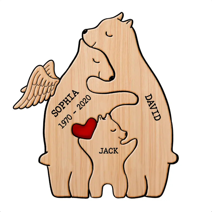 Personalized Family Bear Wooden Puzzle - Up to 6 People - Christmas/Memorial Gift Idea for Family