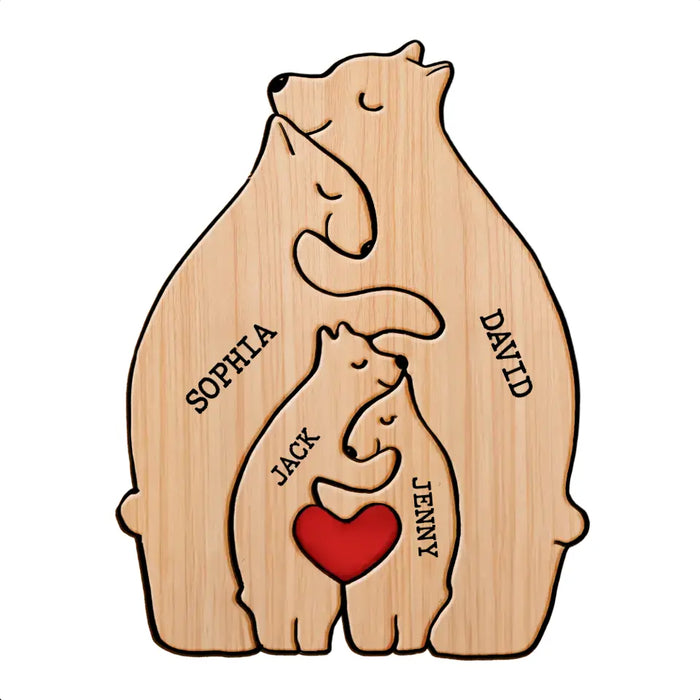 Personalized Family Bear Wooden Puzzle - Up to 6 People - Christmas/Memorial Gift Idea for Family