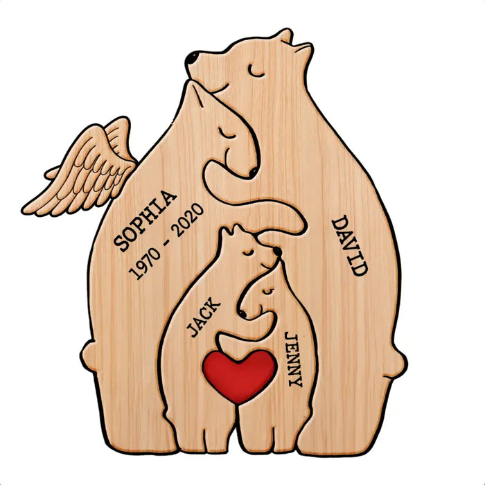Personalized Family Bear Wooden Puzzle - Up to 6 People - Christmas/Memorial Gift Idea for Family