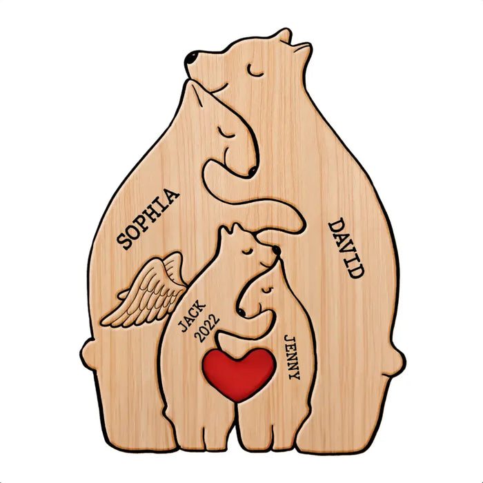 Personalized Family Bear Wooden Puzzle - Up to 6 People - Christmas/Memorial Gift Idea for Family