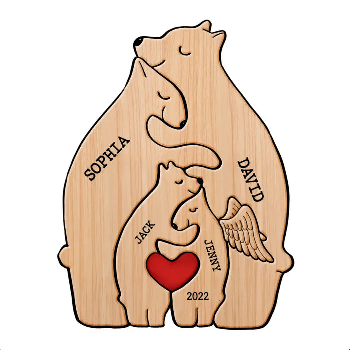 Personalized Family Bear Wooden Puzzle - Up to 6 People - Christmas/Memorial Gift Idea for Family