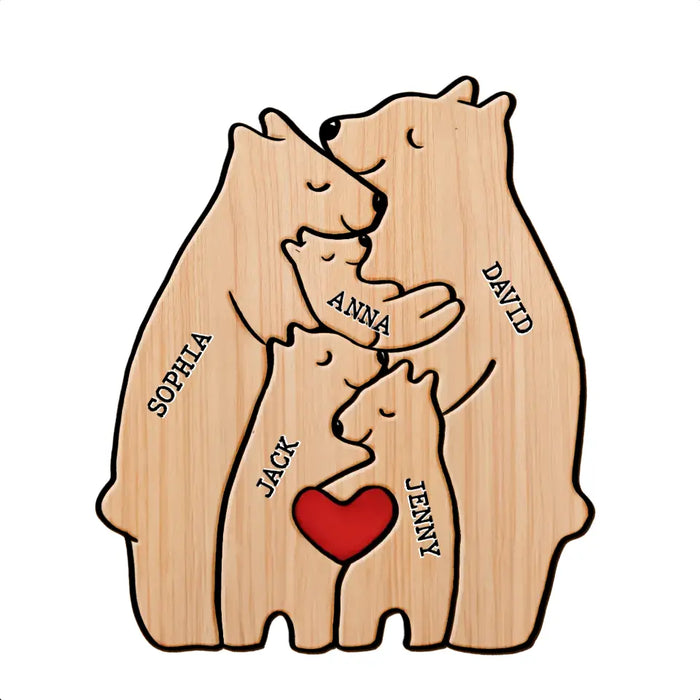 Personalized Family Bear Wooden Puzzle - Up to 6 People - Christmas/Memorial Gift Idea for Family