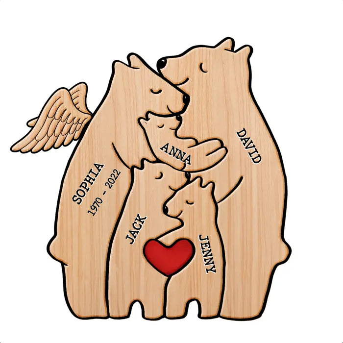 Personalized Family Bear Wooden Puzzle - Up to 6 People - Christmas/Memorial Gift Idea for Family