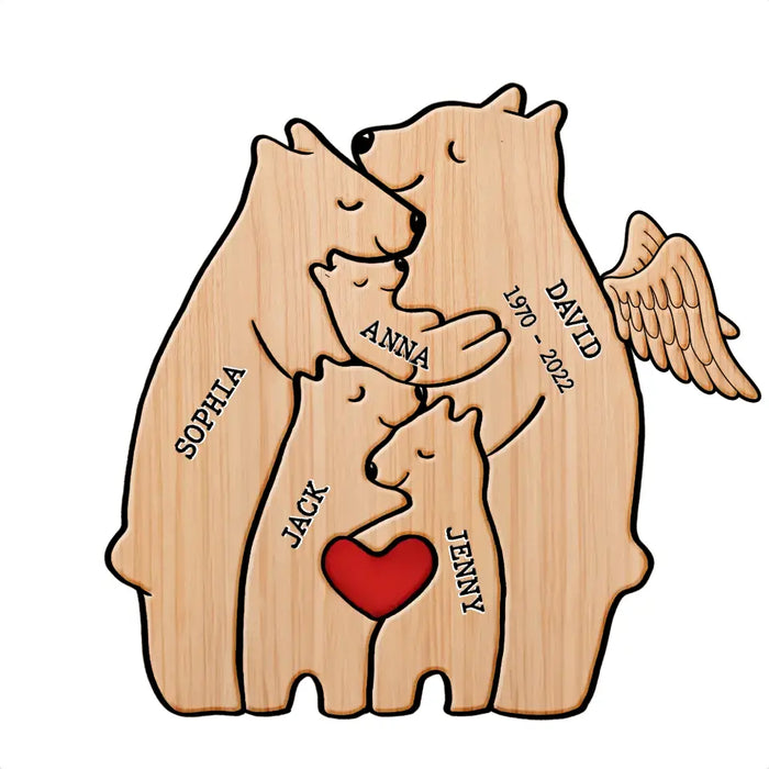 Personalized Family Bear Wooden Puzzle - Up to 6 People - Christmas/Memorial Gift Idea for Family