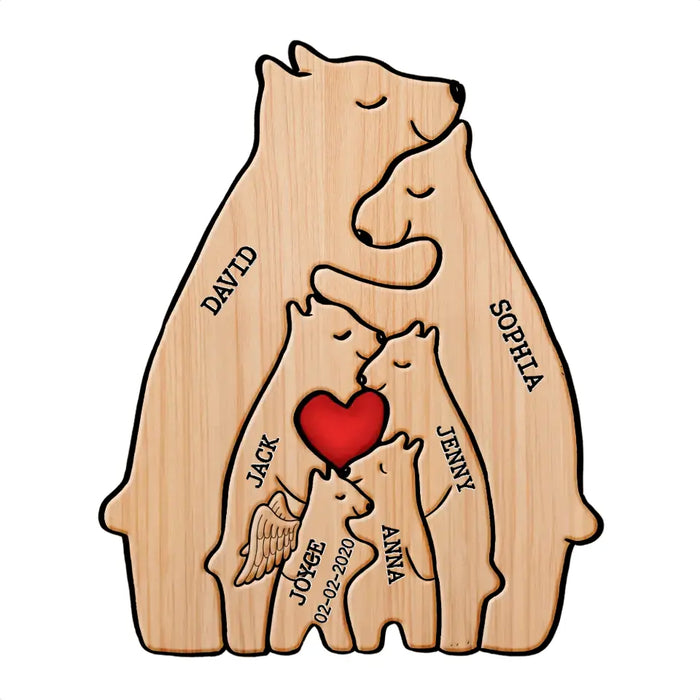 Personalized Family Bear Wooden Puzzle - Up to 6 People - Christmas/Memorial Gift Idea for Family
