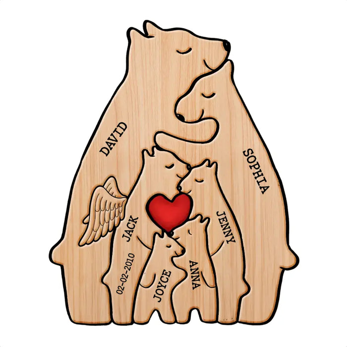 Personalized Family Bear Wooden Puzzle - Up to 6 People - Christmas/Memorial Gift Idea for Family