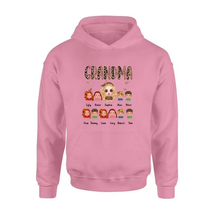 Custom Personalized Leopard Grandma T-shirt/ Hoodie - Gift Idea For Grandma/ Mother's Day - Upto 10 Kids - Grandma