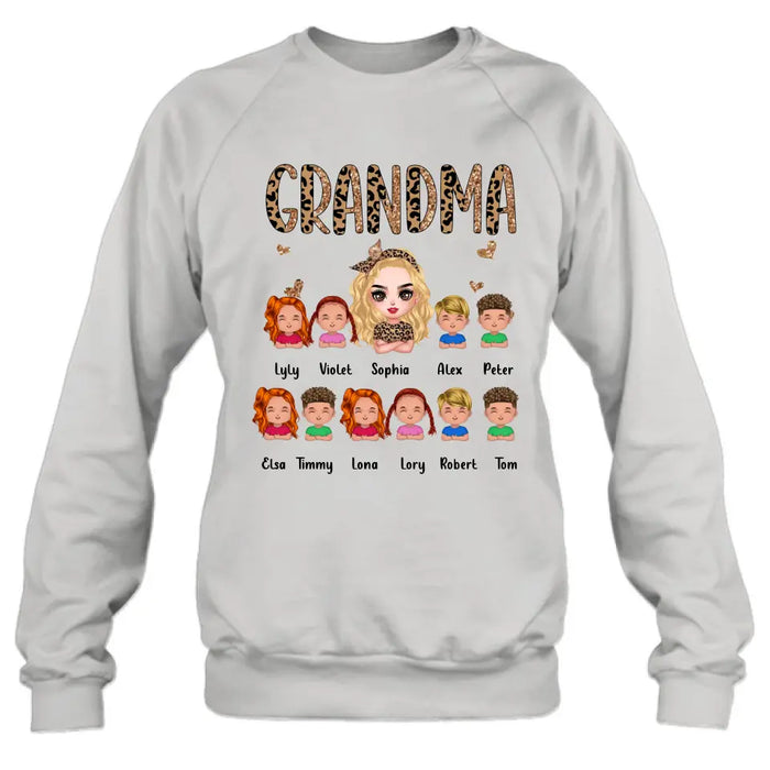 Custom Personalized Leopard Grandma T-shirt/ Hoodie - Gift Idea For Grandma/ Mother's Day - Upto 10 Kids - Grandma